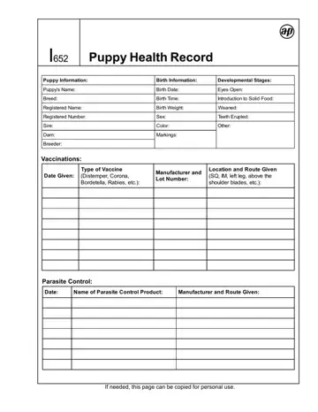 Puppy Health Record Preview