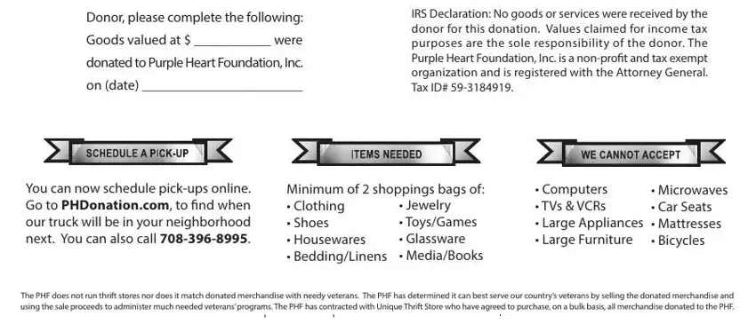 purple heart donation tax receipt empty fields to complete
