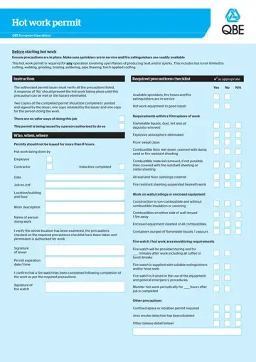 Qbe Hot Work Permit Form Preview
