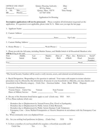 Quincy Housing Authority Form Preview