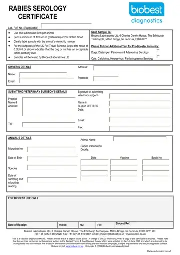 Rabies Serology Certificate Form Preview