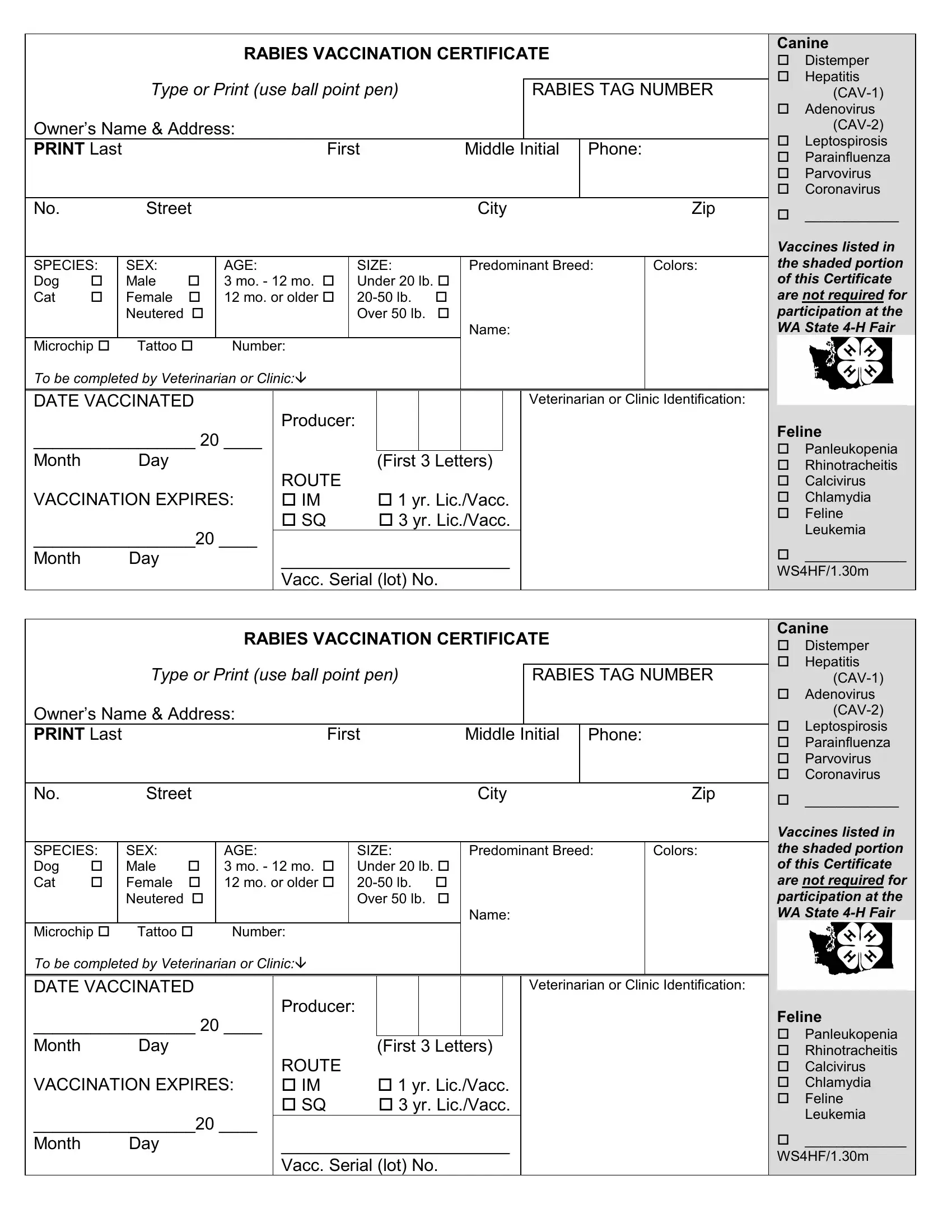 rabies vaccine certificate