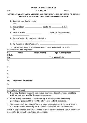 Railway Pass Declaration Form Preview