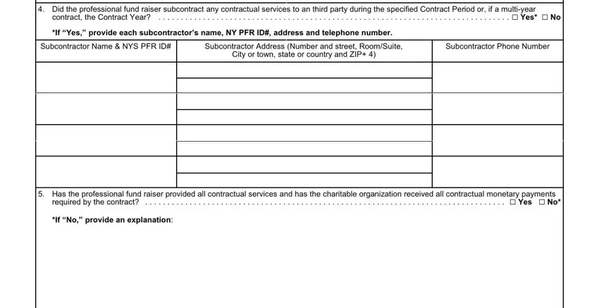 GYesGNo, SubcontractorNameNYSPFRID, CityortownstateorcountryandZIP, SubcontractorPhoneNumber, and IfNoprovideanexplanation in PFR