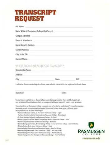 Rasmussen College Transcript Request Form Preview