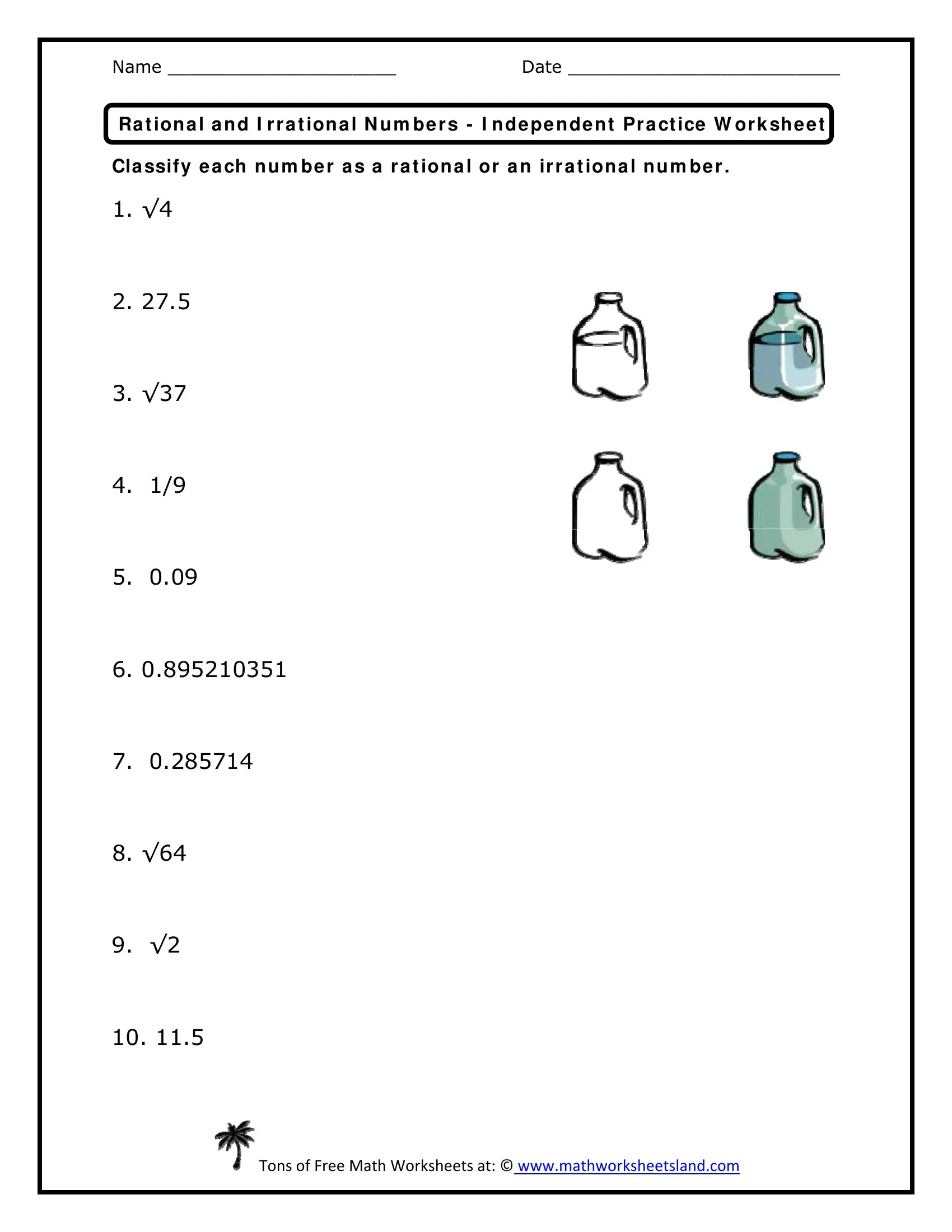 Rational Irrational Numbers PDF Form FormsPal