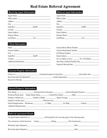 Real Estate Agent Referral Form Preview