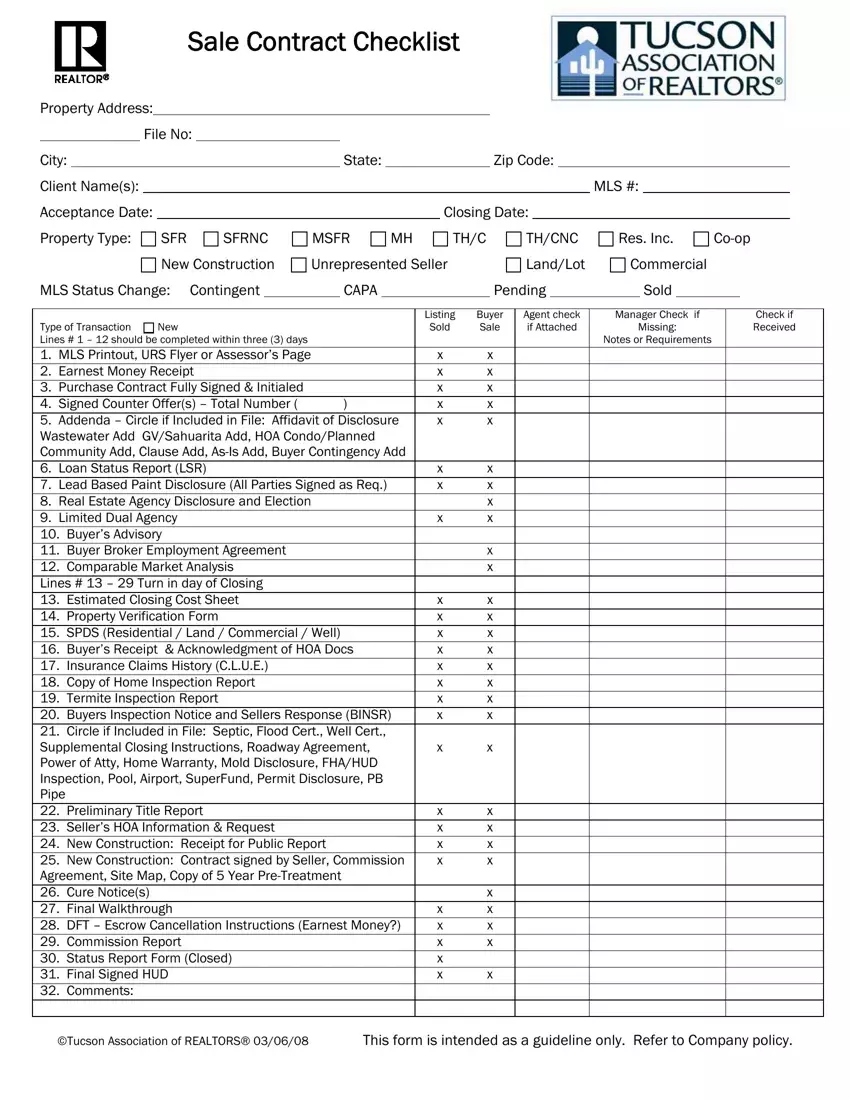 Real Estate Checklist first page preview