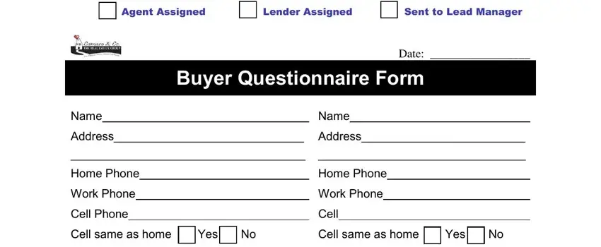 real estate questionnaire for buyer fields to fill in