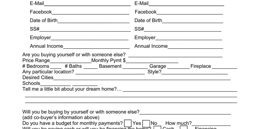 step 2 to completing real estate questionnaire for buyer