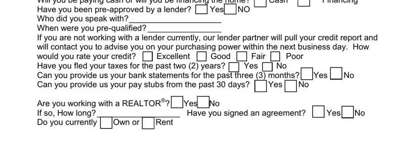 Completing real estate questionnaire for buyer stage 3