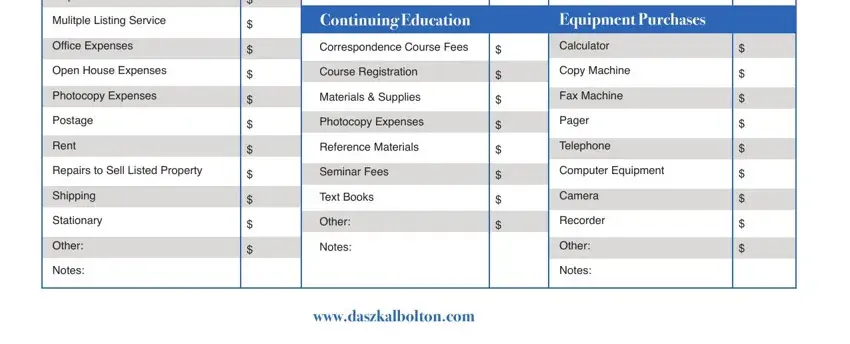 Entering details in real estate expenses spreadsheet step 2