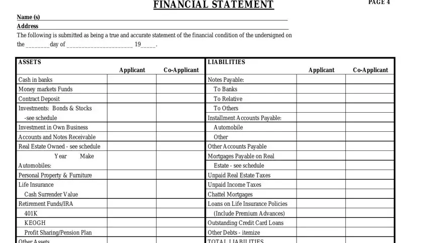 rebny financial form pdf empty spaces to fill out