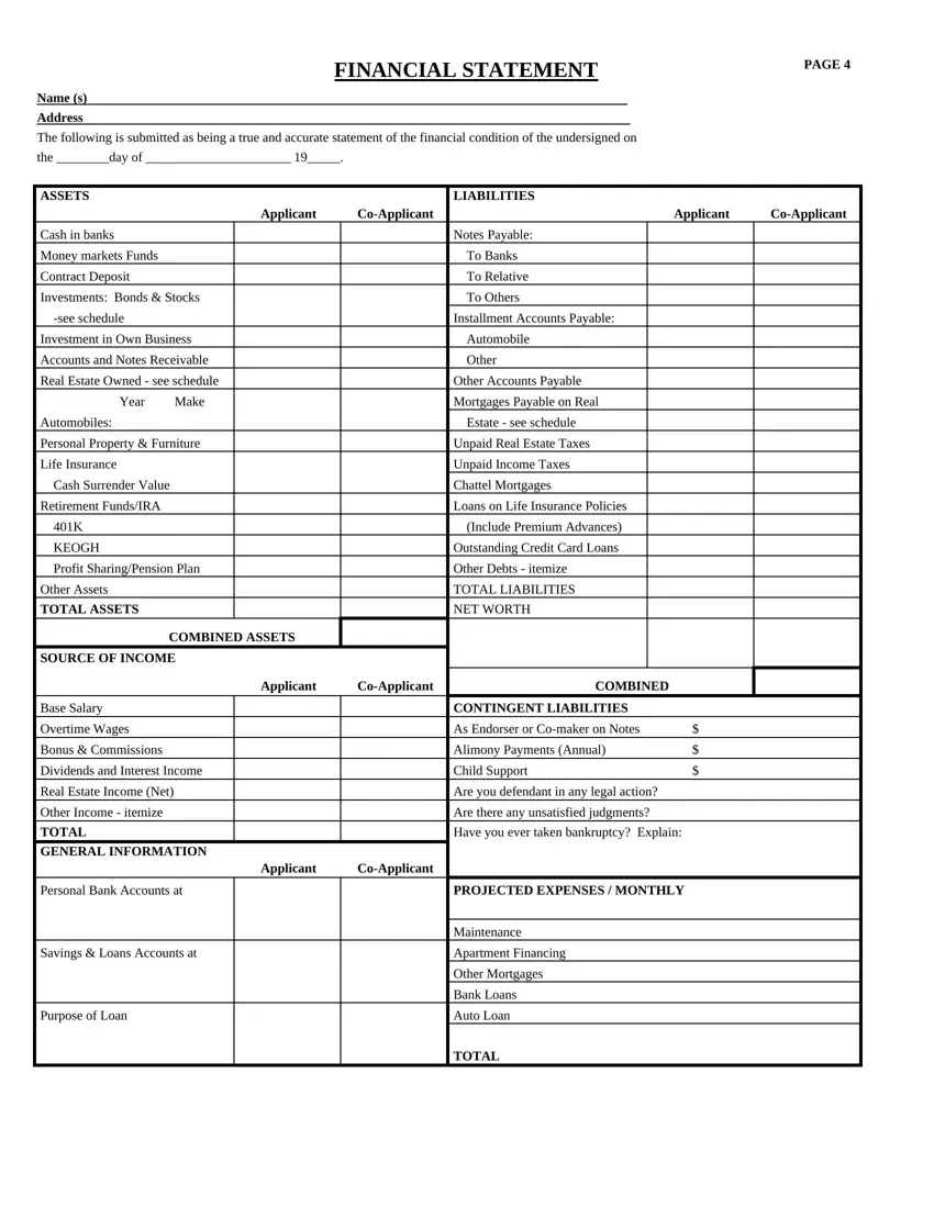 Rebny Financial Statement Form first page preview