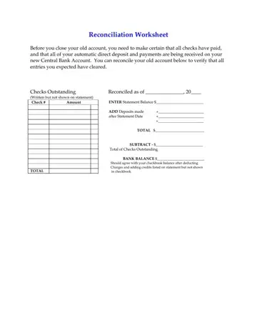 Reconciliation Worksheet Form Preview