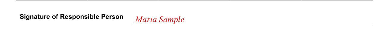 Form COM5130 example filled out, signature of Responsible Person