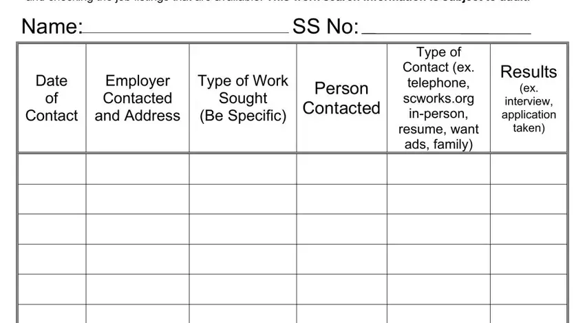 entering details in south carolina department employment and workforce record of work seeking activities form ucb 303 part 1