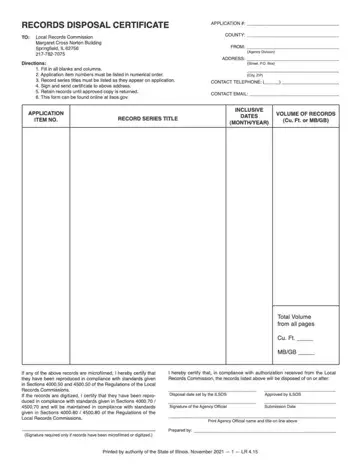 Records Disposal Certificate Form Preview