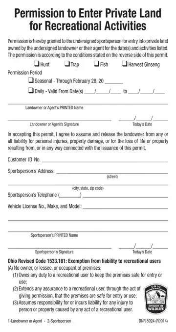 Recreational Activities Permission Form Preview