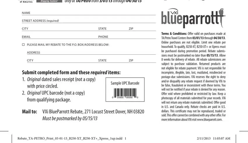 blue parrot headset rebate empty fields to fill out