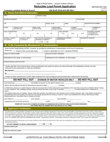 Reducible Load Permit Form Preview