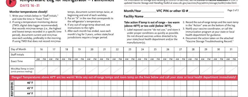 Entering details in refrigerator zer temperature log step 3