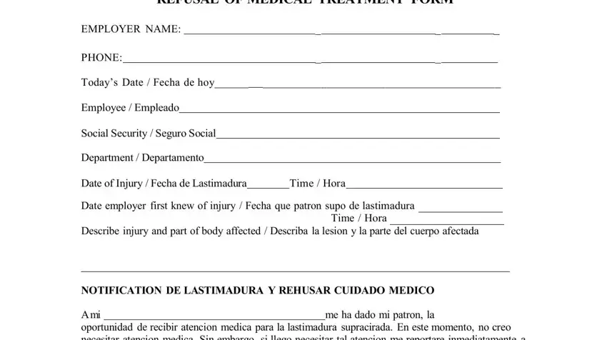 entering details in refusal of medical care form step 1