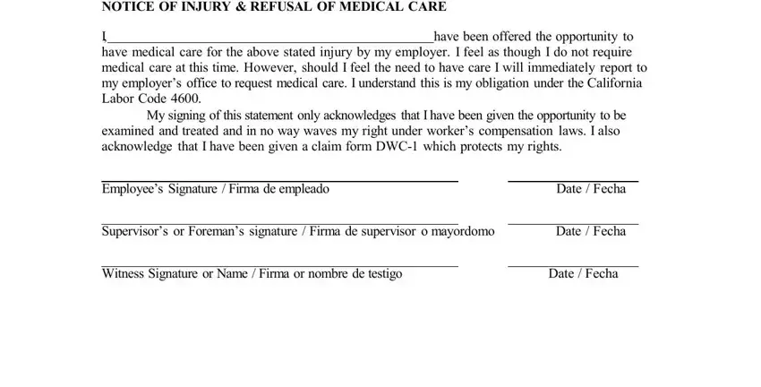 Filling in refusal of medical care form step 2