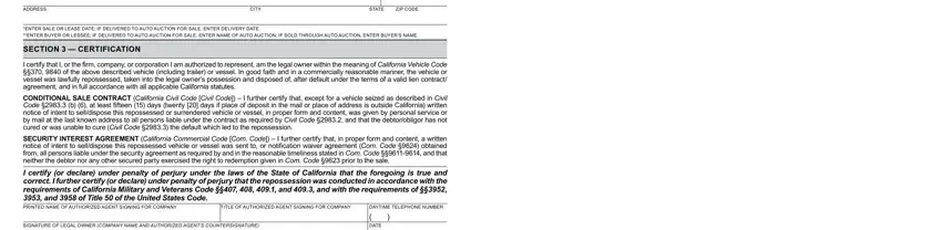 Filling in california repo certificate part 2