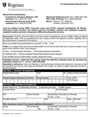 Regence Blue Cross Authorization Request Preview
