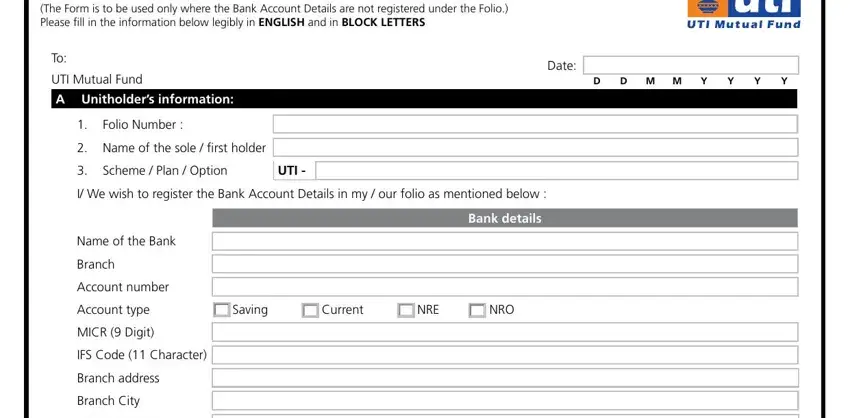 portion of blanks in bank account details template