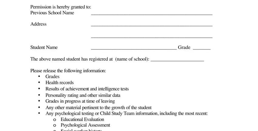 school release of information form fields to fill out