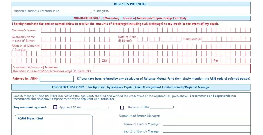 nippon india mf partner login includingtrailbrokerage, ofNominee, ReferredbyARN, Have, Irecommendandapprovedonot, Date, RCAMBranchSeal, and SapIDofBranchManager fields to insert