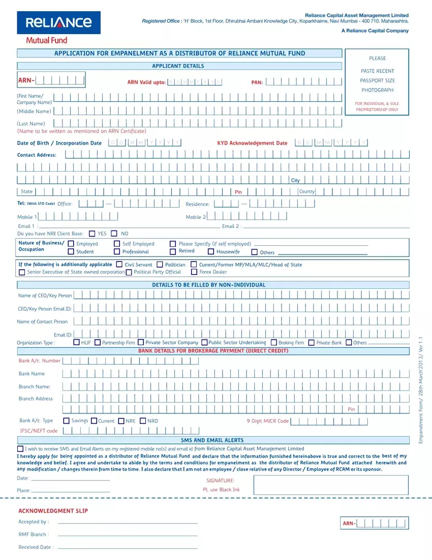 Reliance Empanelment Form first page preview