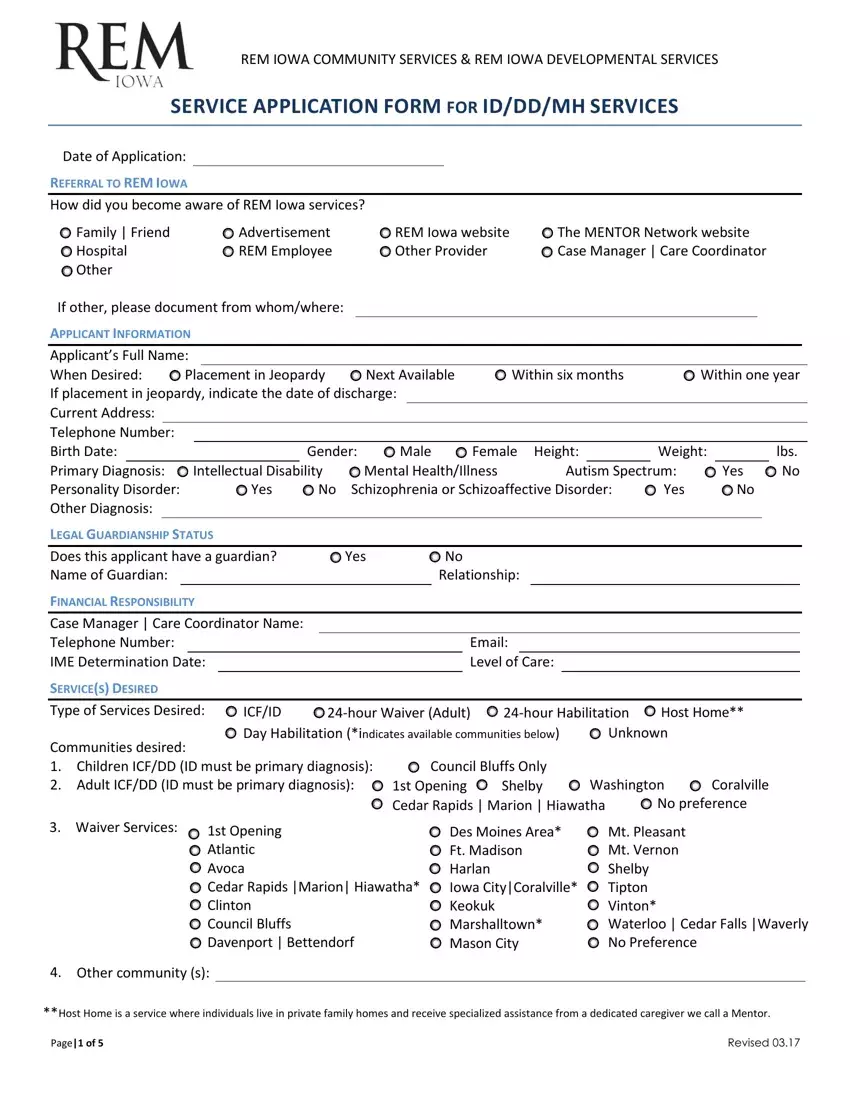 Rem Iowa Service Application Form first page preview