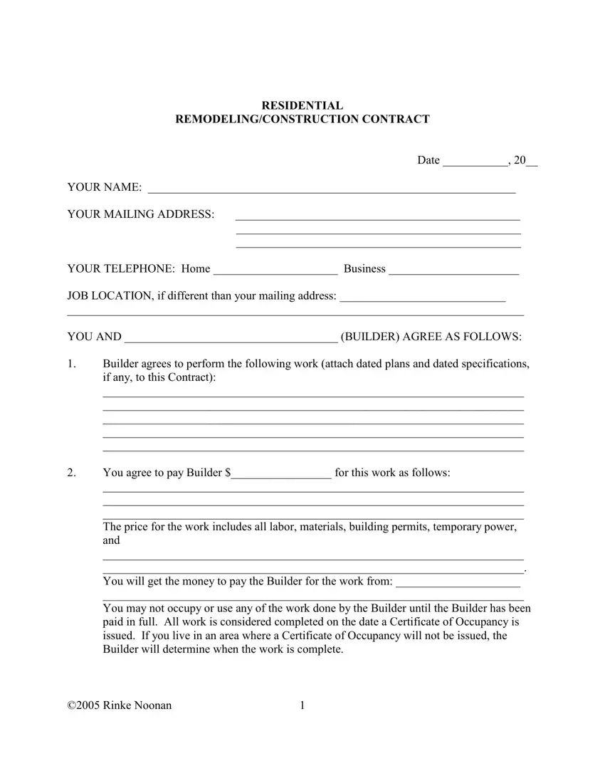 Remodeling Contract first page preview