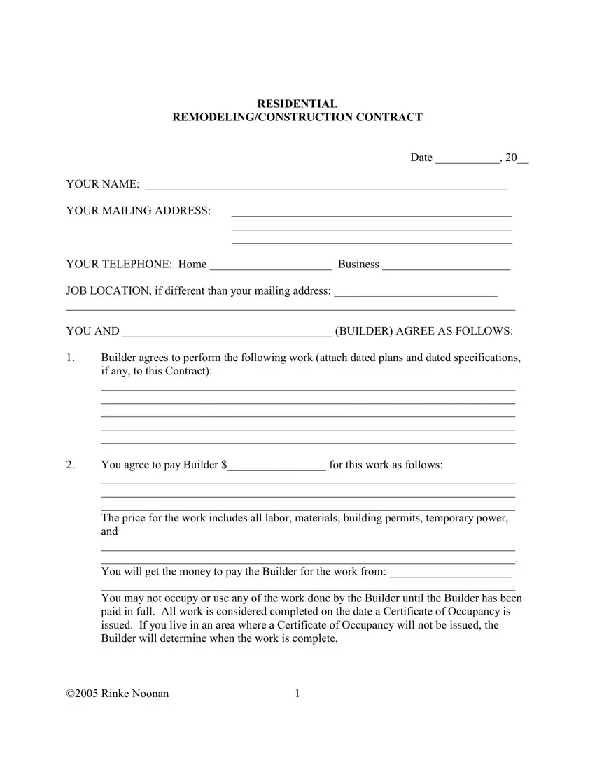 Remodeling Contract Fill Out Printable PDF Forms Online