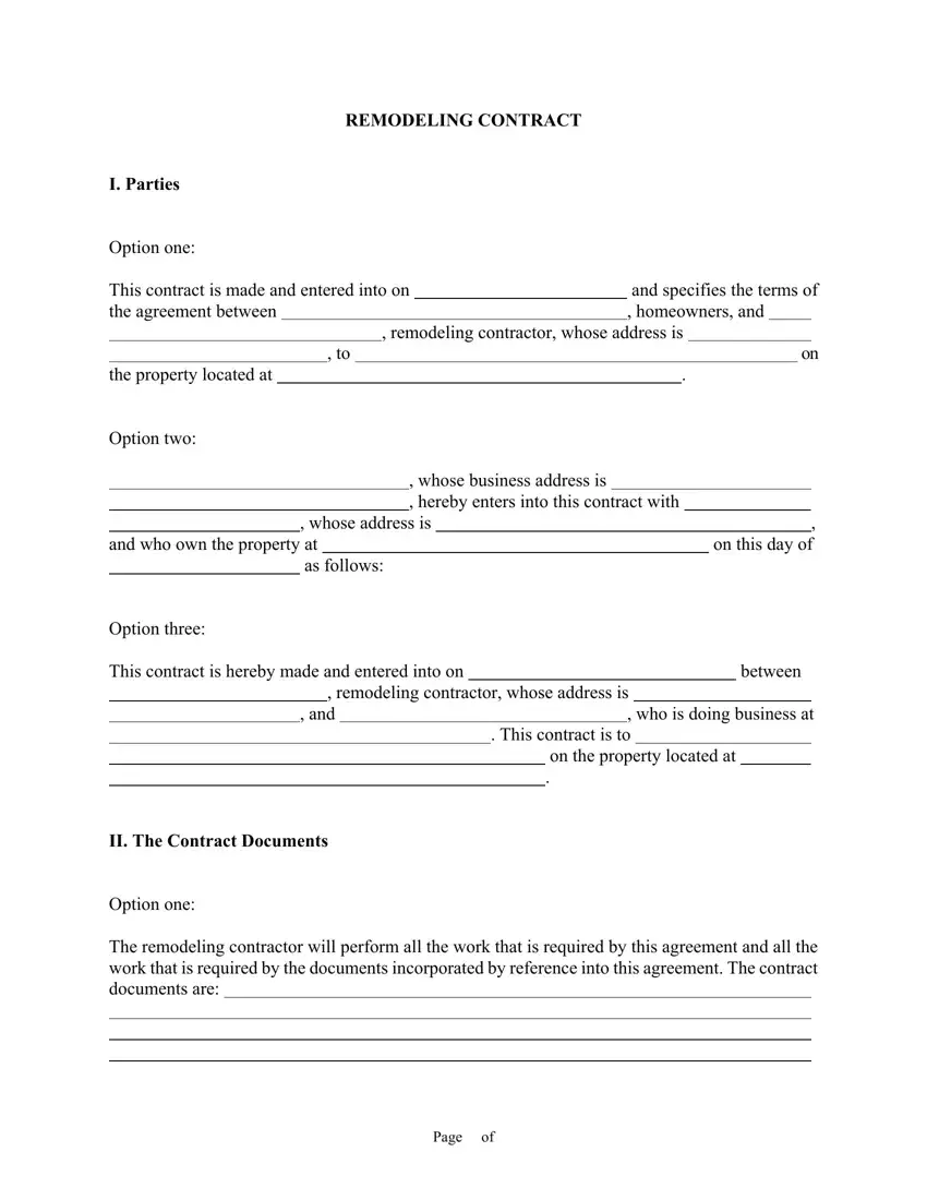 Remodelling Contract Form first page preview