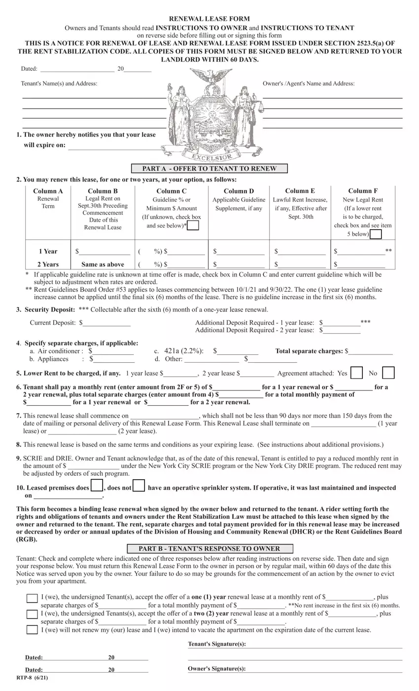 Renewal Lease Form Nyc first page preview