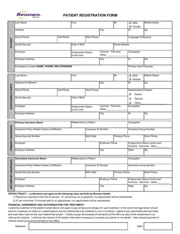 Renown Patient Registration Form Preview