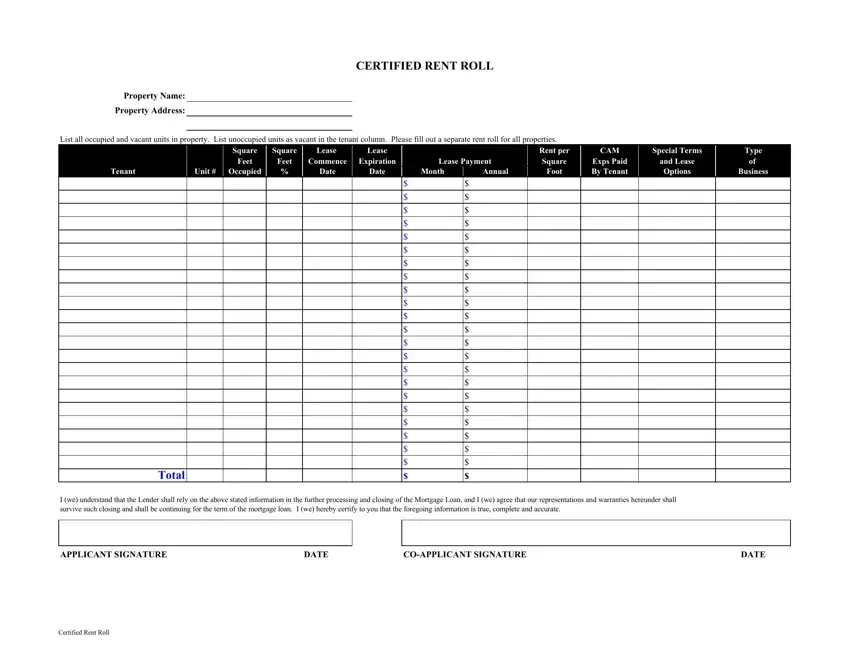 Rent Roll Form first page preview