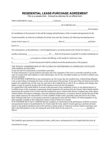 Rent To Own Agreement Form Preview