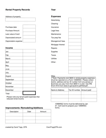 Rental Property Expenses Form Preview