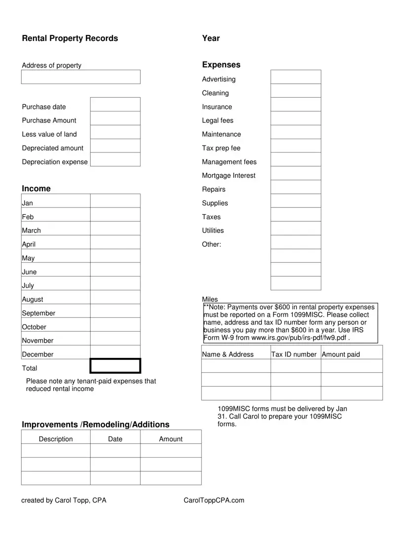 Rental Property Expenses Form first page preview