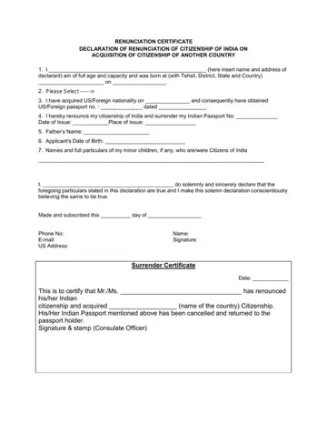 Renunciation Certificate Form Preview