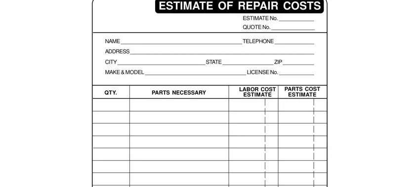 pdf repair estimate forms empty spaces to consider