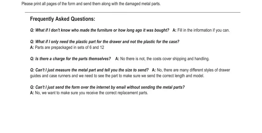 Filling out stanley furniture company replacement parts step 4