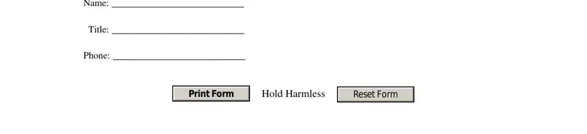 vehicle repossession order form Name, Title, Phone, Print Form, Hold Harmless, and Reset Form blanks to insert