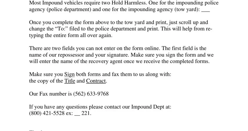 Completing vehicle repossession order form stage 4