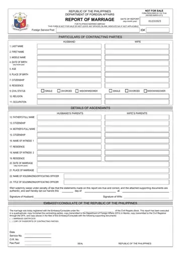 Report Of Marriage Form Preview